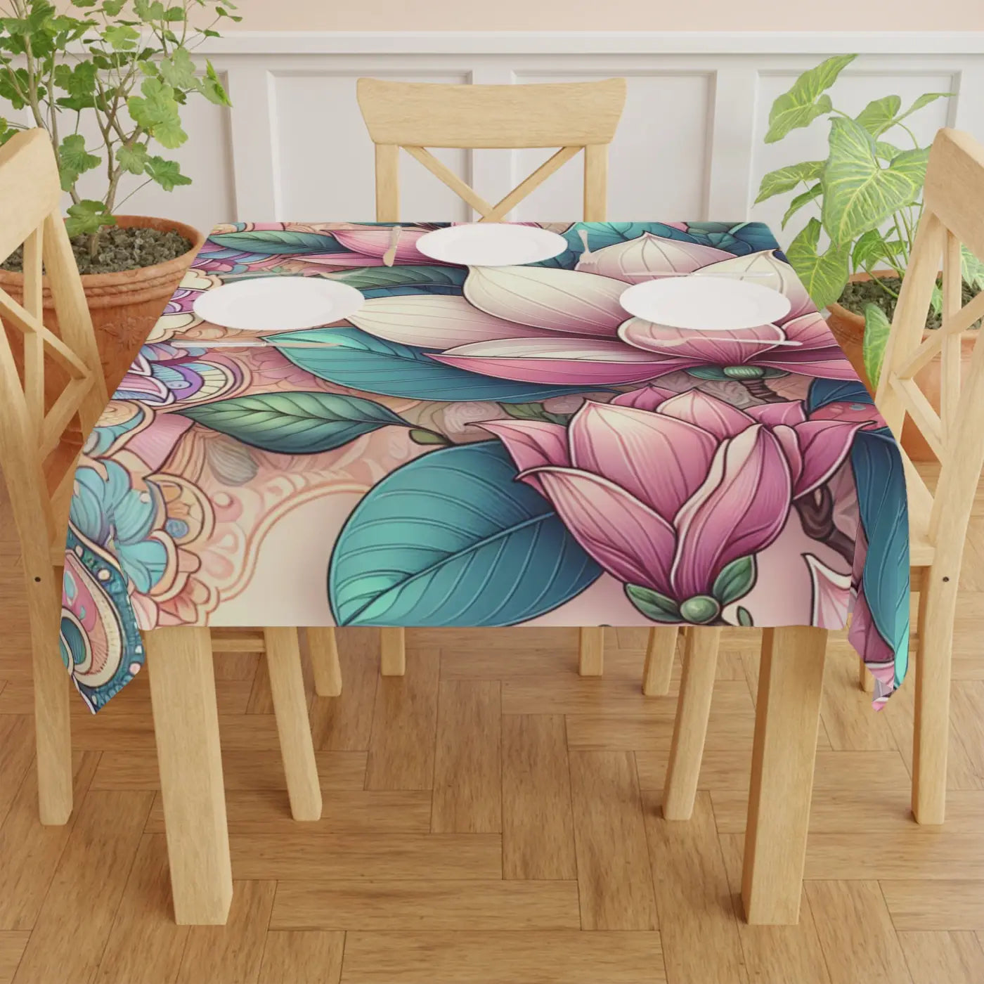 Pink Floral Mandala Dream Tablecloth - Elegant Dining Decor - DipaliZ