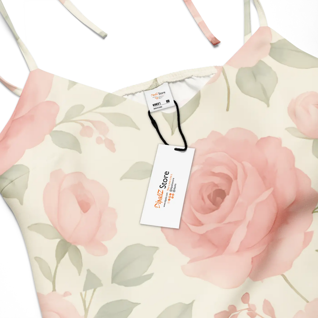 Midi Dress with Large Pink Roses and Built-In Bra - DipaliZ