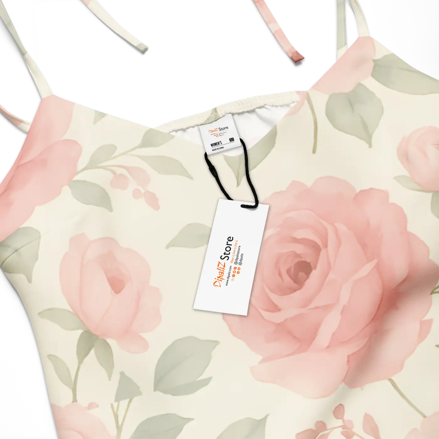 Midi Dress with Large Pink Roses and Built-In Bra - DipaliZ
