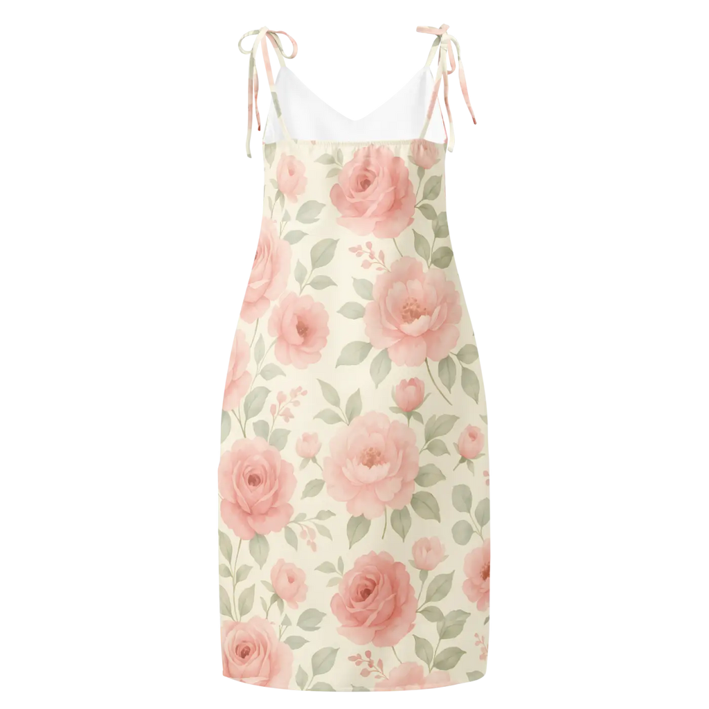 Midi Dress with Large Pink Roses and Built-In Bra - DipaliZ