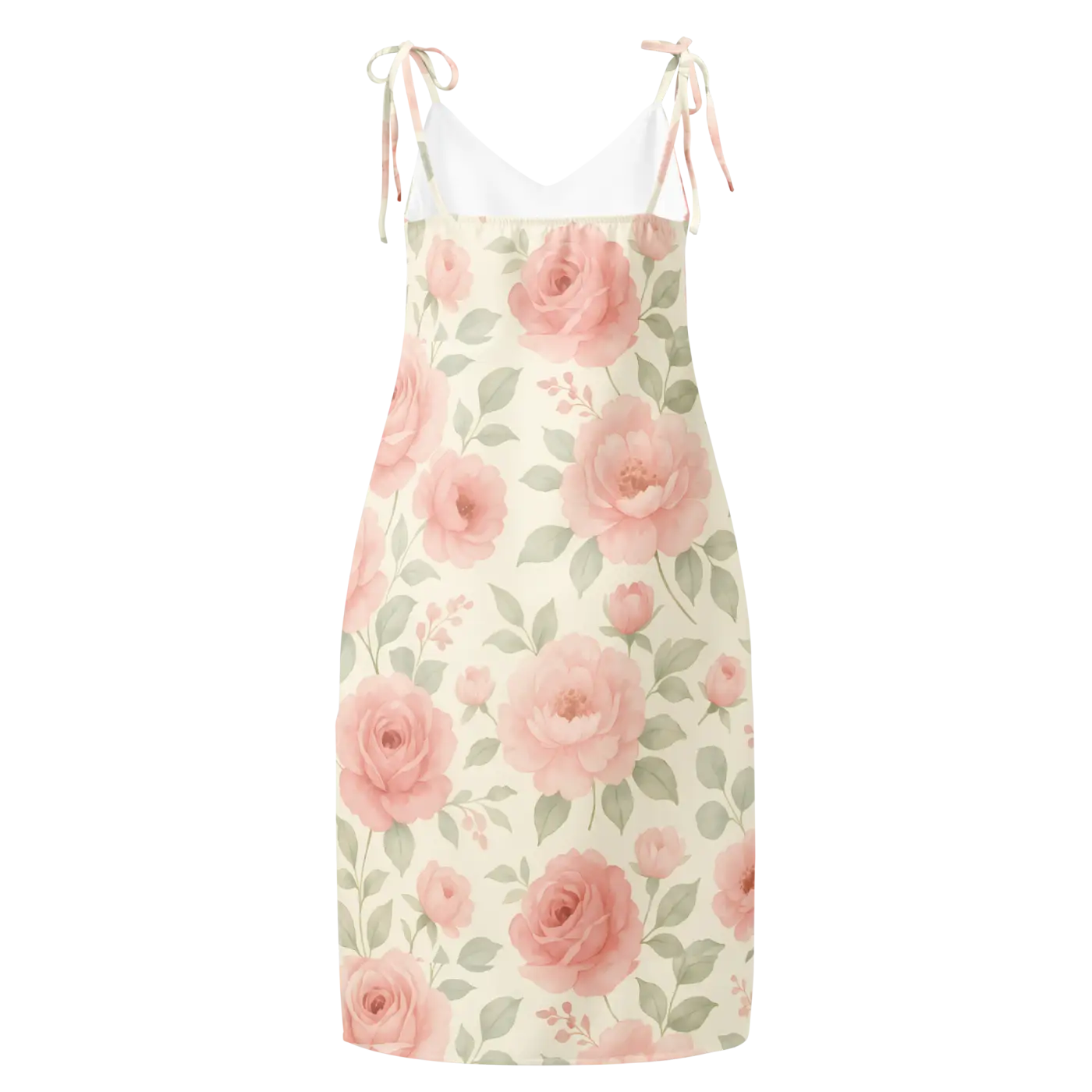 Midi Dress with Large Pink Roses and Built-In Bra - DipaliZ