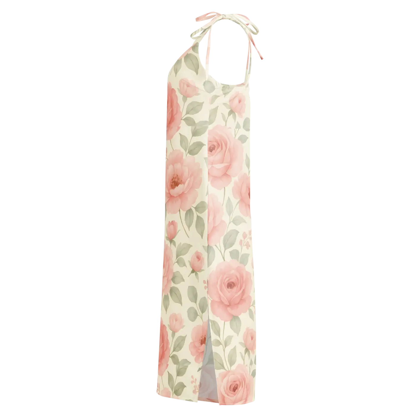 Midi Dress with Large Pink Roses and Built-In Bra - DipaliZ