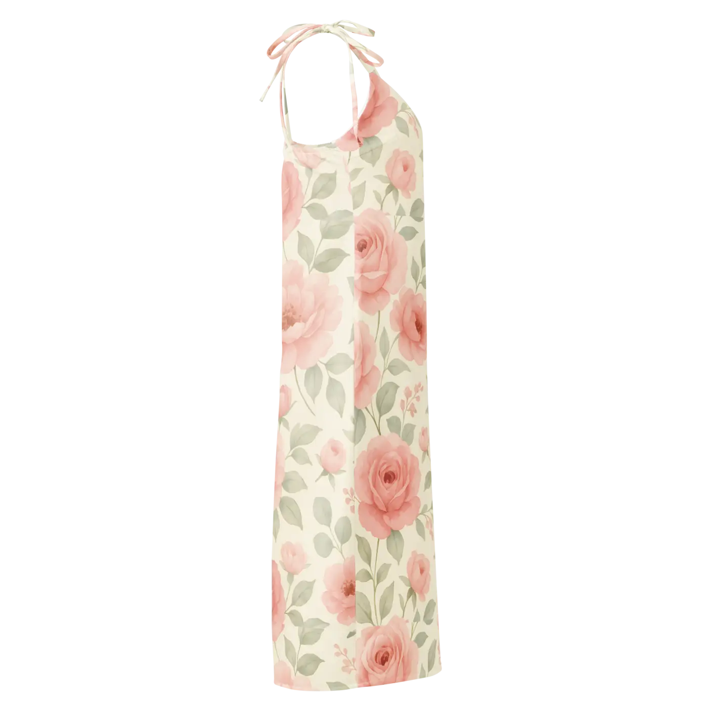 Midi Dress with Large Pink Roses and Built-In Bra - DipaliZ