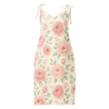 Midi Dress with Large Pink Roses and Built-In Bra - DipaliZ