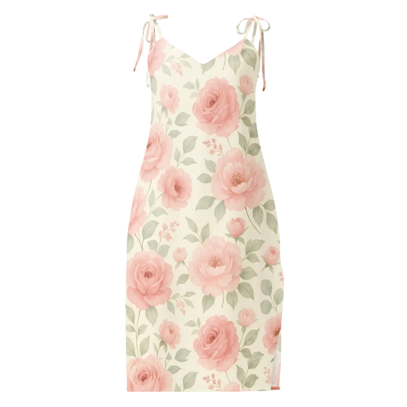 Midi Dress with Large Pink Roses and Built-In Bra - DipaliZ