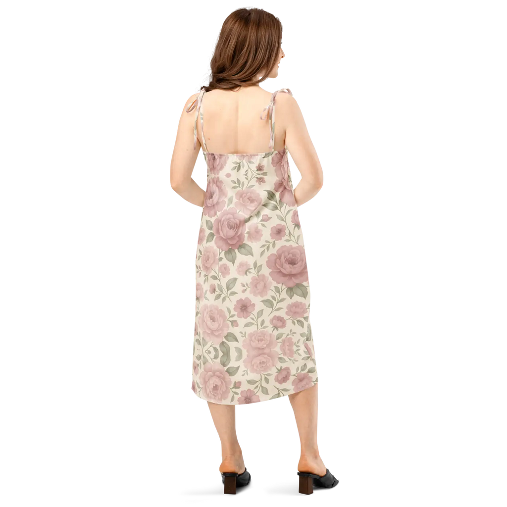 Large Pink Roses Midi Dress with Built-In Bra - DipaliZ