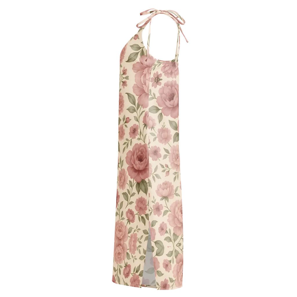 Large Pink Roses Midi Dress with Built-In Bra - DipaliZ