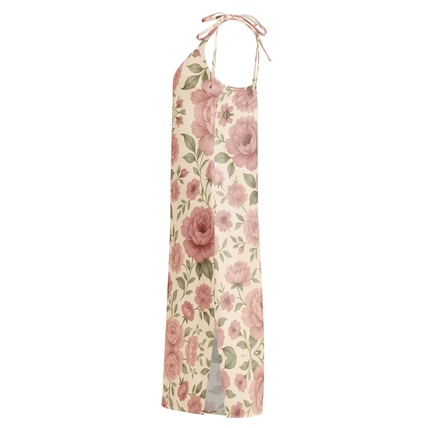 Large Pink Roses Midi Dress with Built-In Bra - DipaliZ