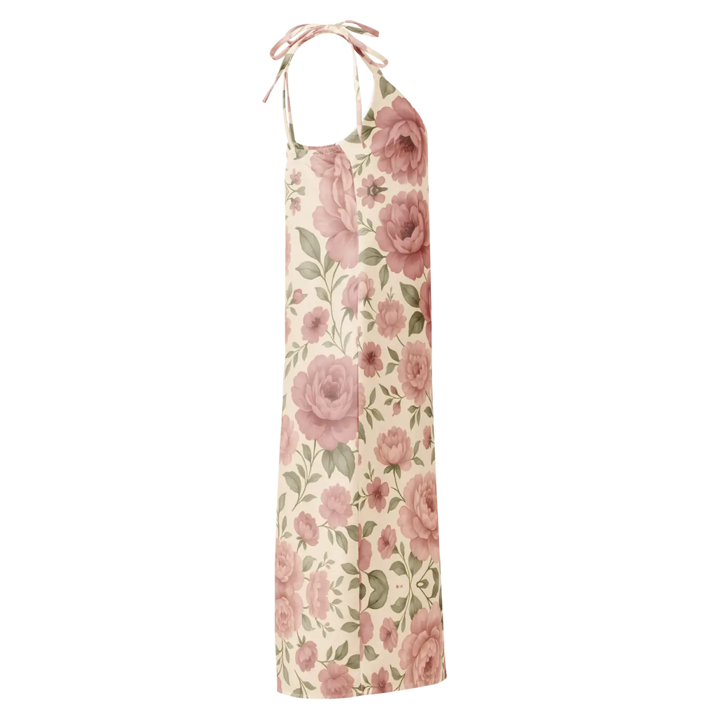 Large Pink Roses Midi Dress with Built-In Bra - DipaliZ