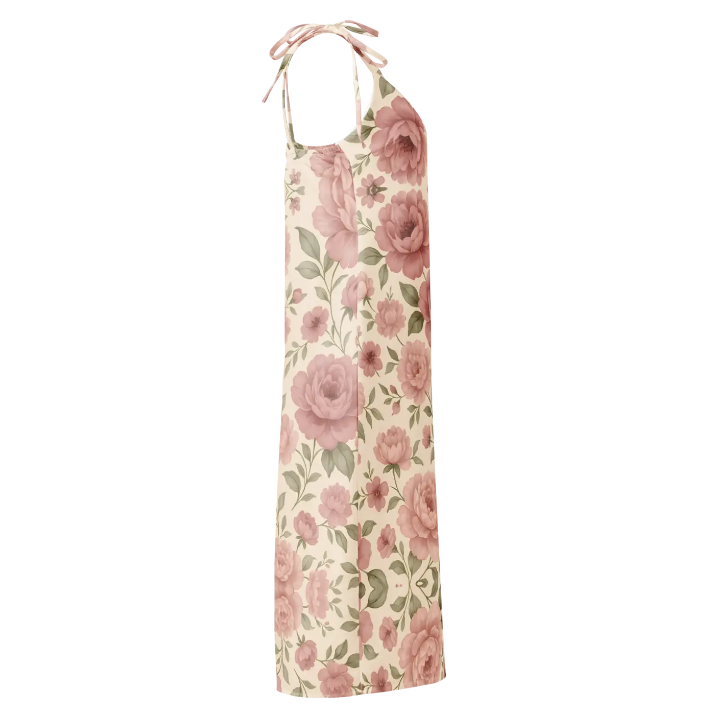Large Pink Roses Midi Dress with Built-In Bra - DipaliZ