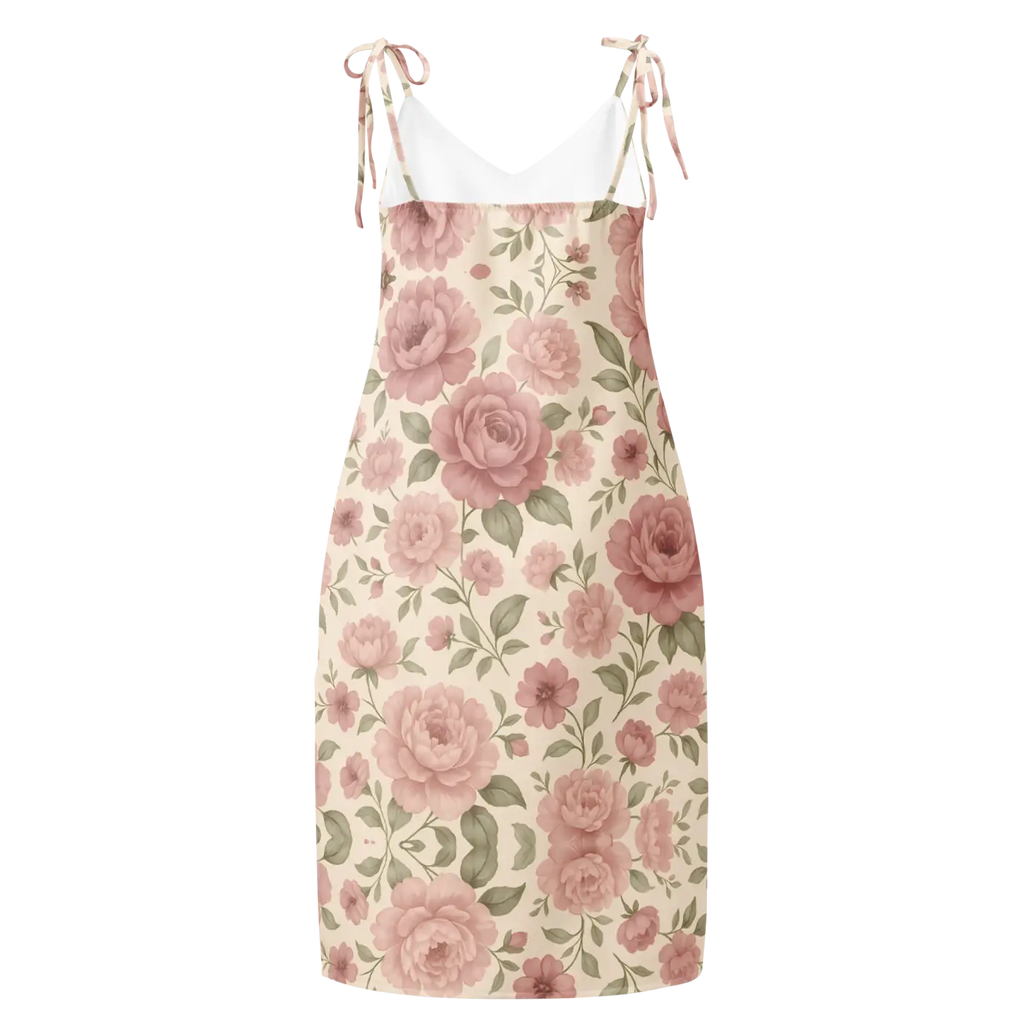 Large Pink Roses Midi Dress with Built-In Bra - DipaliZ