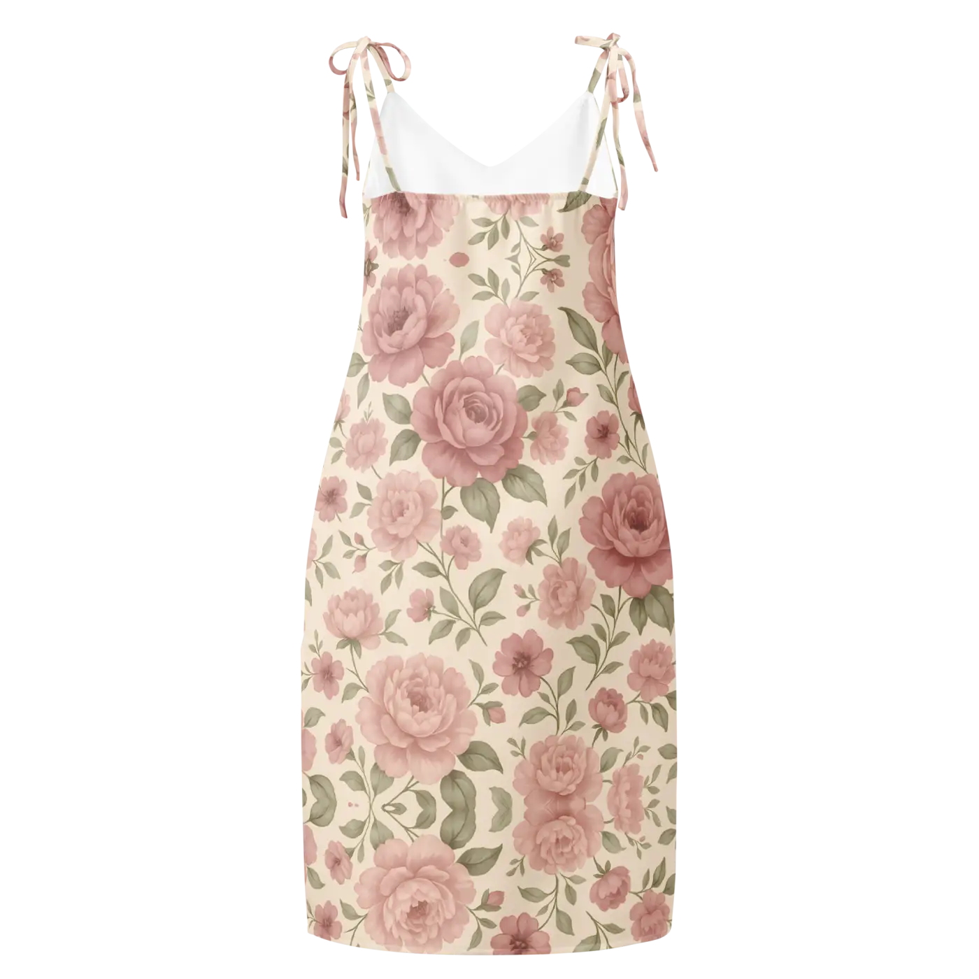 Large Pink Roses Midi Dress with Built-In Bra - DipaliZ