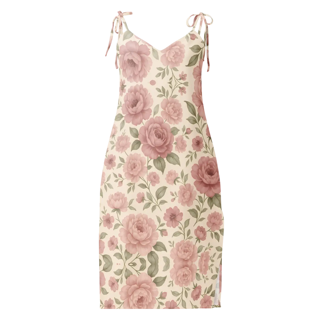 Large Pink Roses Midi Dress with Built-In Bra - DipaliZ