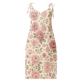 Large Pink Roses Midi Dress with Built-In Bra - DipaliZ