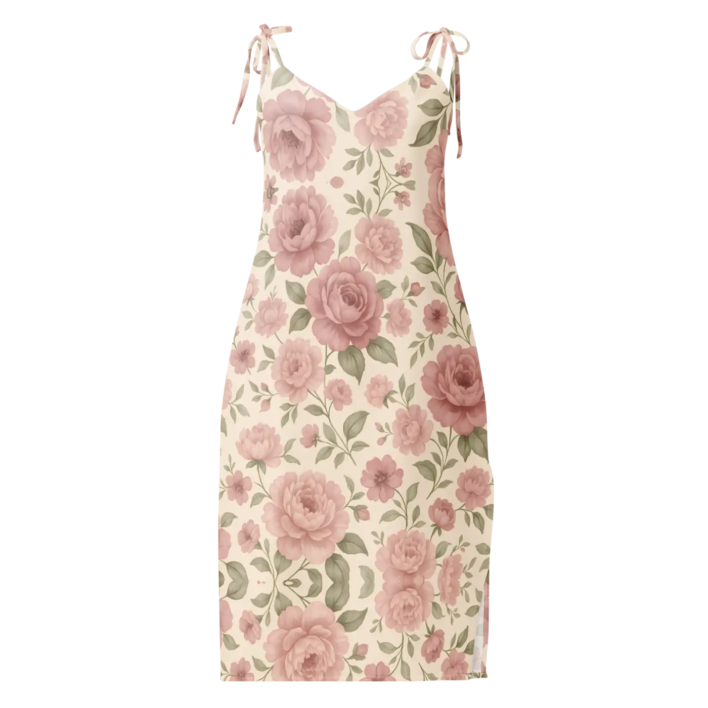Large Pink Roses Midi Dress with Built-In Bra - DipaliZ
