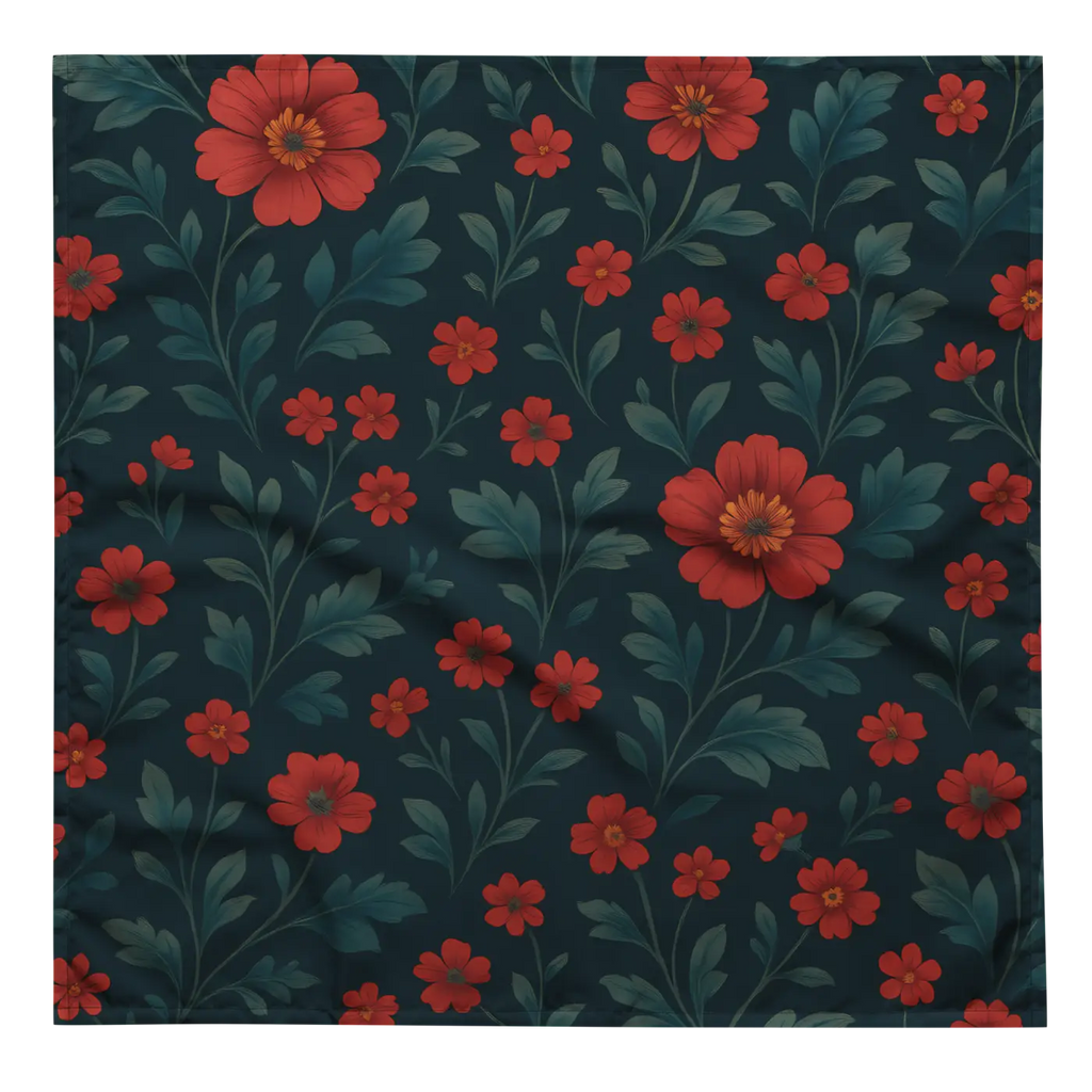 Bandana Bold Red Blooms - All-Over Print Floral - DipaliZ
