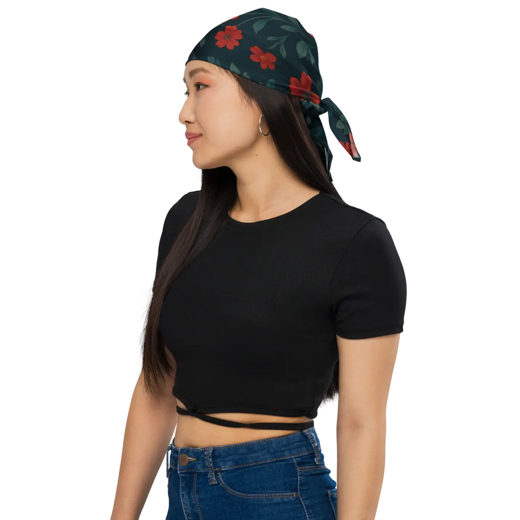Bandana Bold Red Blooms - All-Over Print Floral - DipaliZ