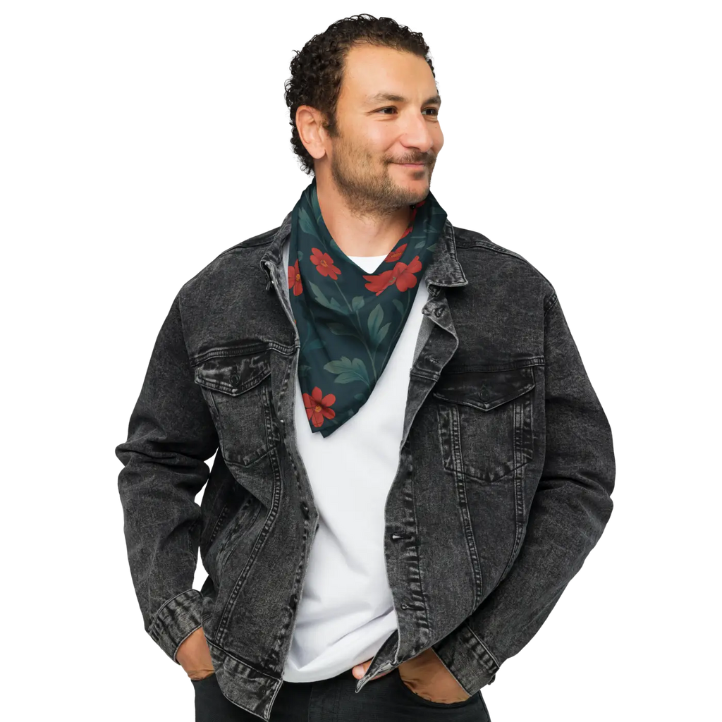 Bandana Bold Red Blooms - All-Over Print Floral - DipaliZ