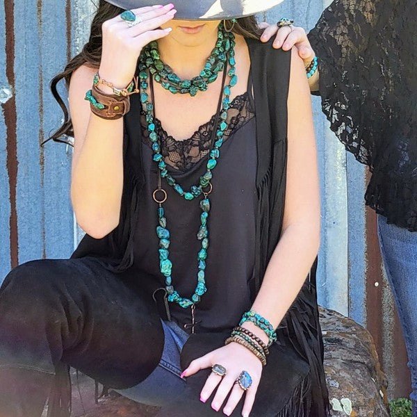 Large Triple Strand Natural Turq. & Wood Necklace