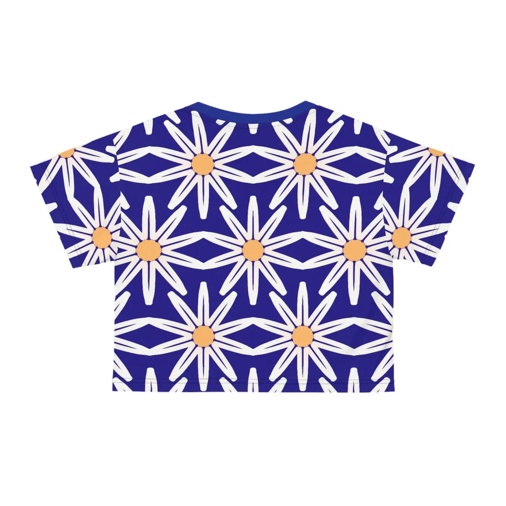 Vibrant Crop Tee - Large White Flowers Silky Polyester - DipaliZ