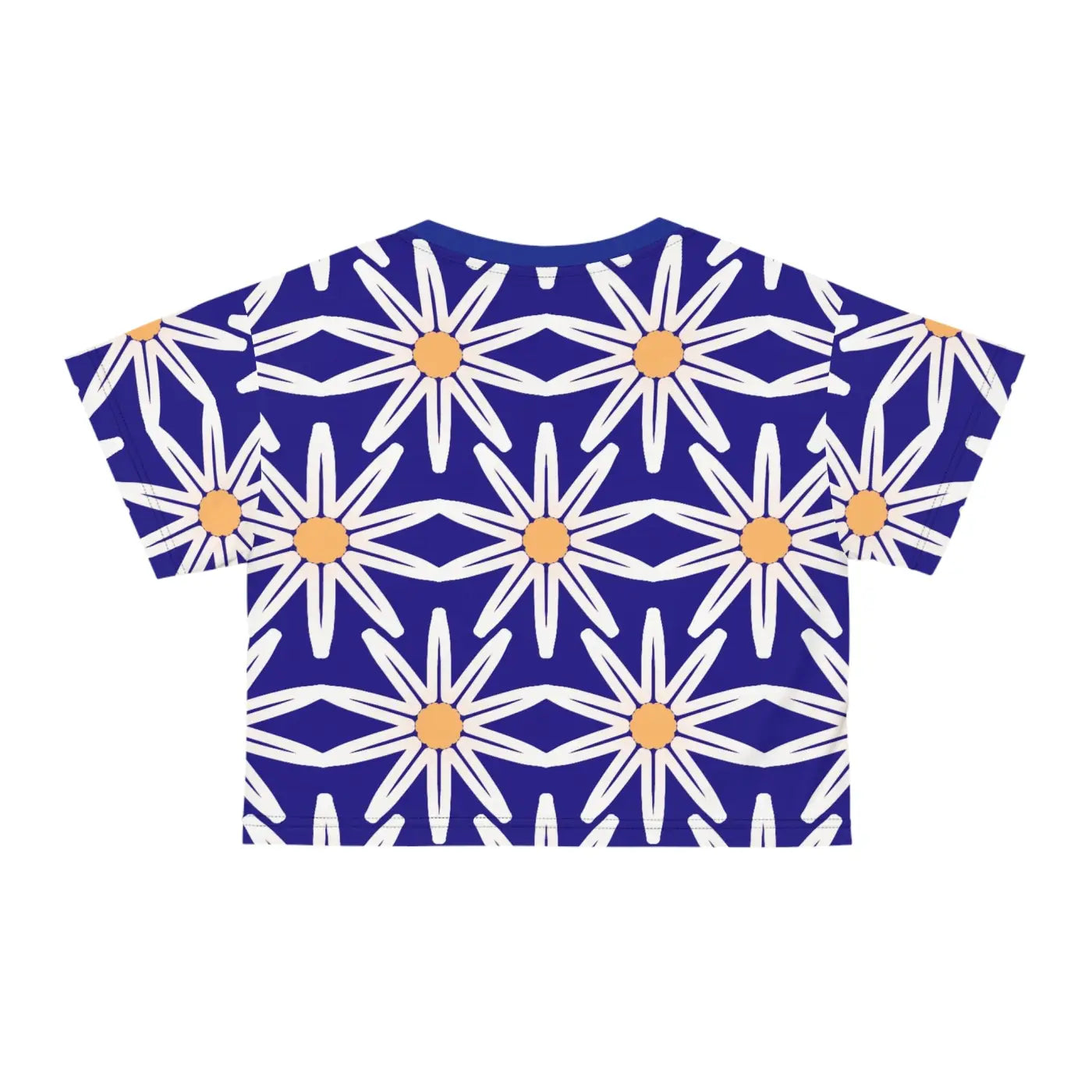 Vibrant Crop Tee - Large White Flowers Silky Polyester - DipaliZ