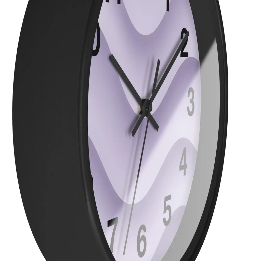 Lavender Wave Wall Clock - Abstract Purple Design Matte Black Frame - DipaliZ