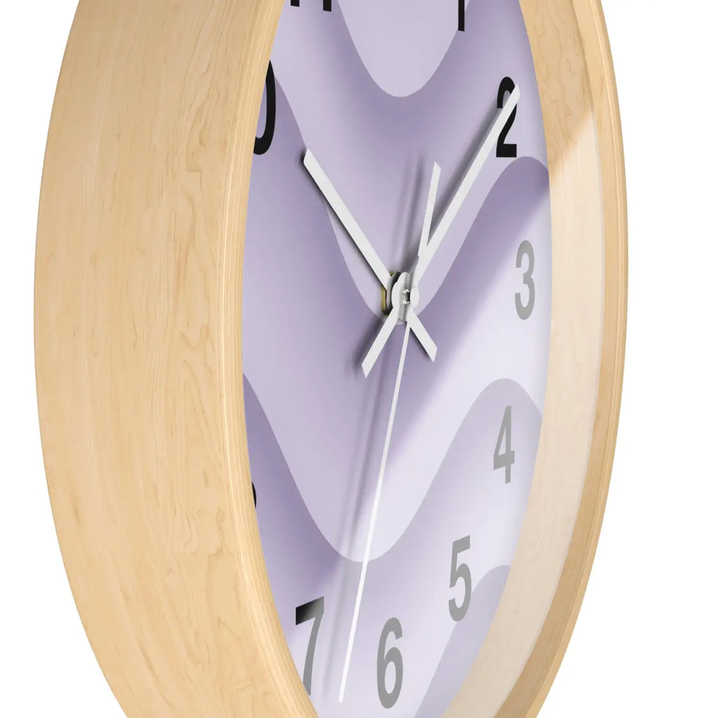 Lavender Wave Wall Clock - Abstract Purple Design Matte Black Frame - DipaliZ