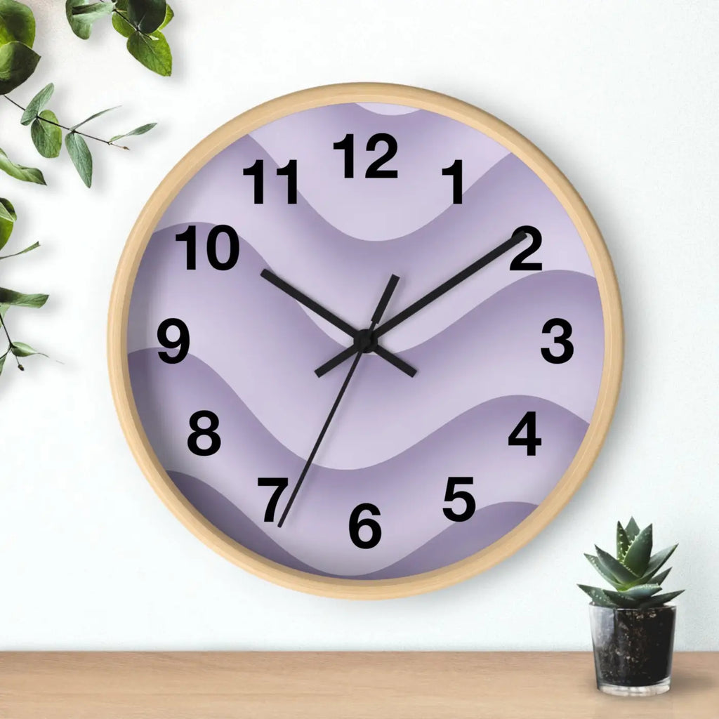 Lavender Wave Wall Clock - Abstract Purple Design Matte Black Frame - DipaliZ