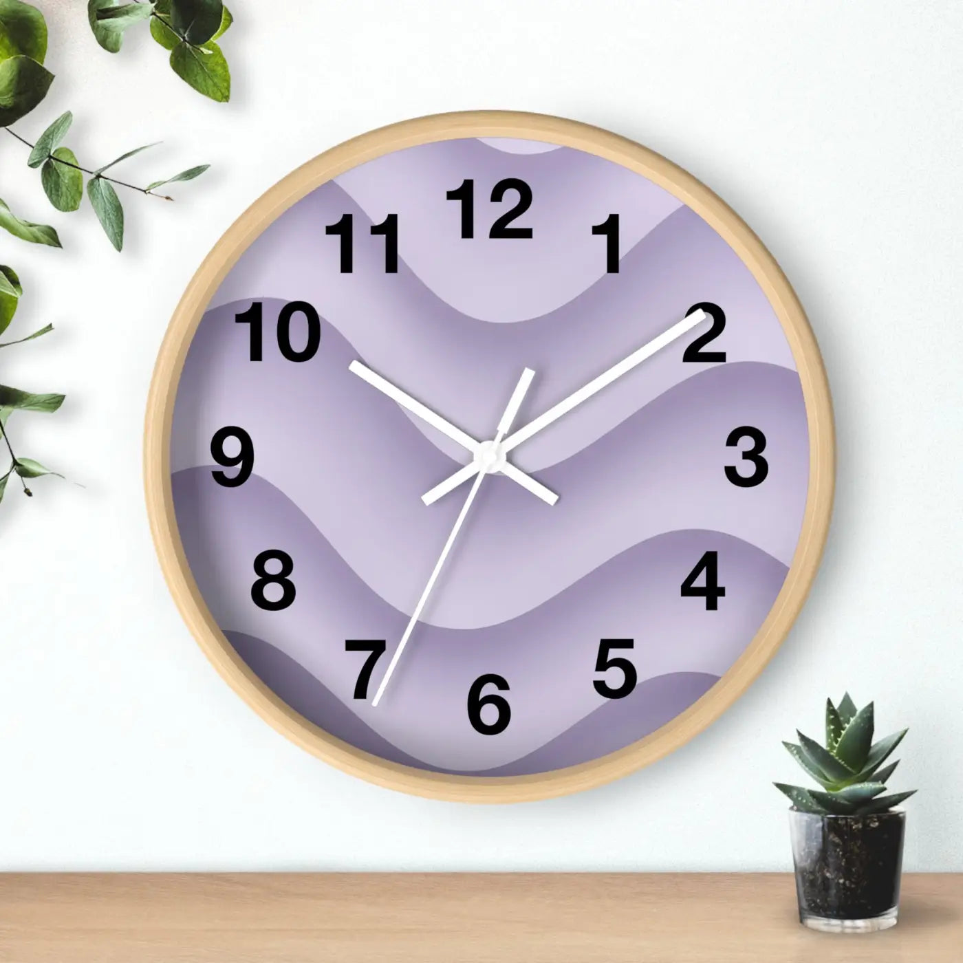 Lavender Wave Wall Clock - Abstract Purple Design Matte Black Frame - DipaliZ