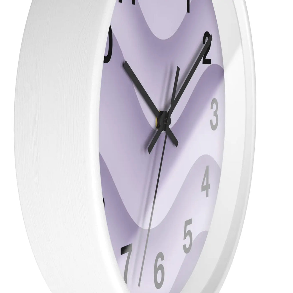 Lavender Wave Wall Clock - Abstract Purple Design Matte Black Frame - DipaliZ