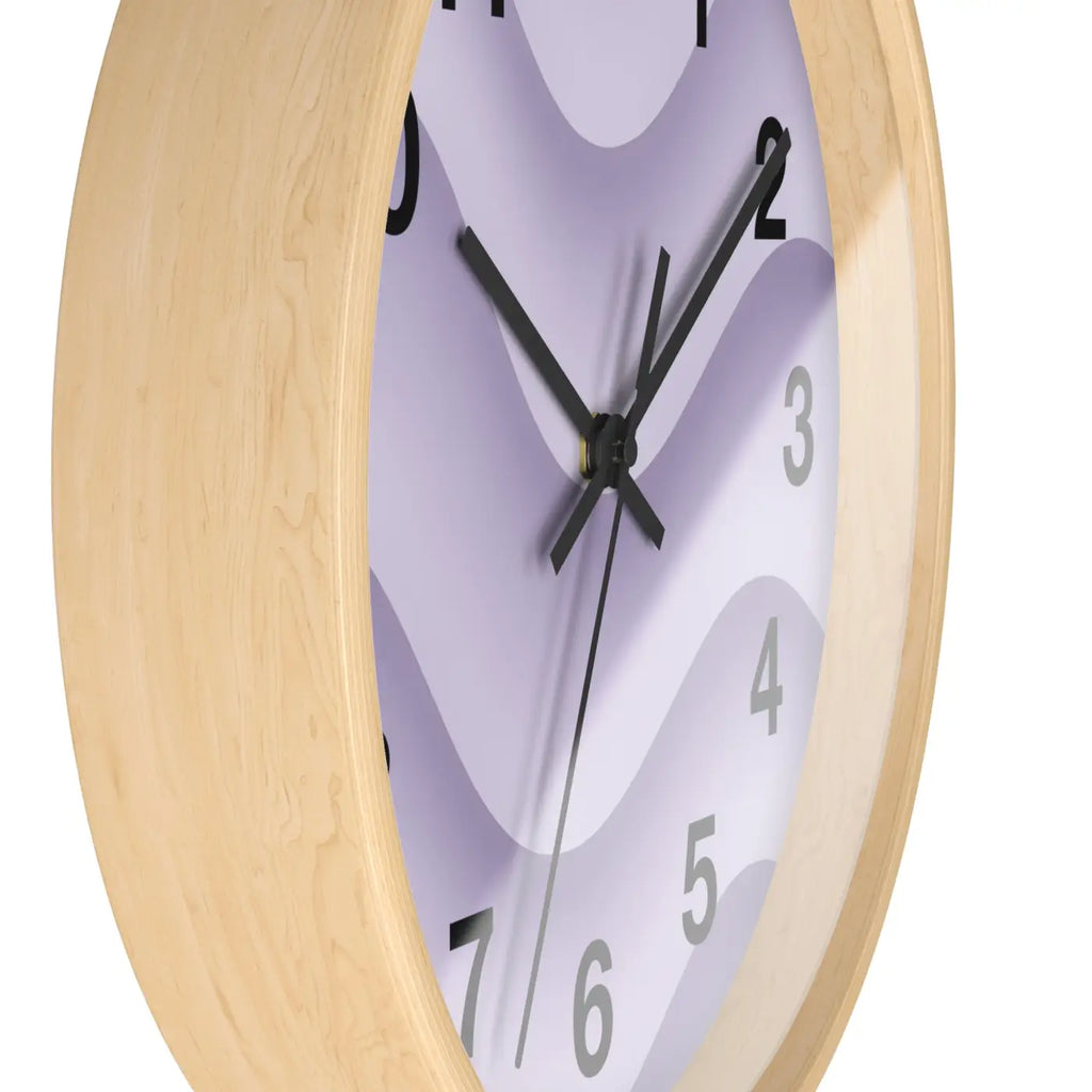 Lavender Wave Wall Clock - Abstract Purple Design Matte Black Frame - DipaliZ