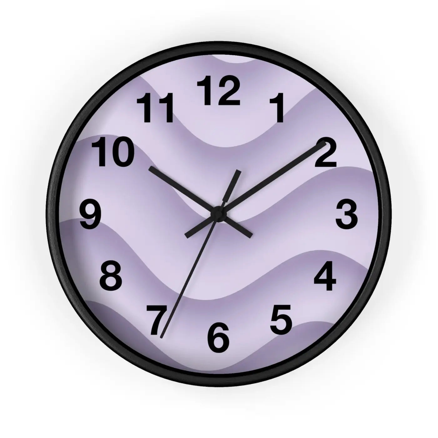 Lavender Wave Wall Clock - Abstract Purple Design Matte Black Frame - DipaliZ