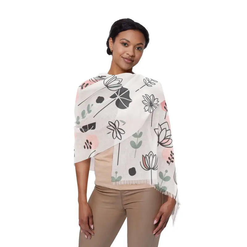 Floral Light Scarf - Leafy Pattern Elegance - DipaliZ