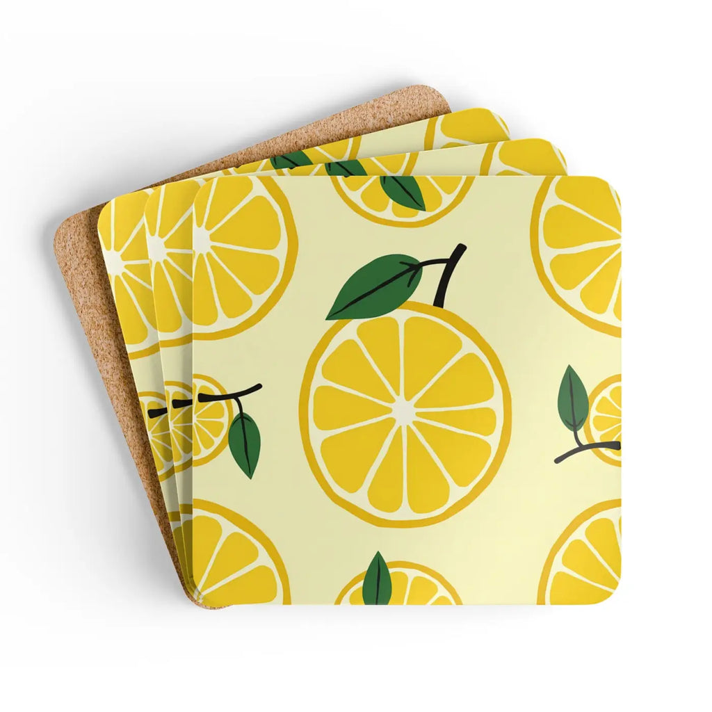 Sunny Lemon Slices Corkwood Coaster Set - Fresh Design - DipaliZ
