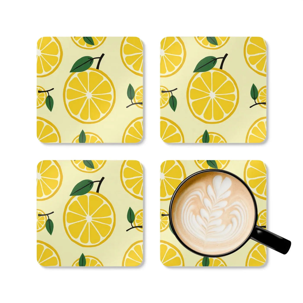 Sunny Lemon Slices Corkwood Coaster Set - Fresh Design - DipaliZ