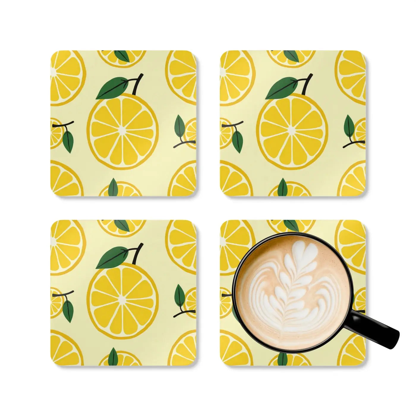 Sunny Lemon Slices Corkwood Coaster Set - Fresh Design - DipaliZ