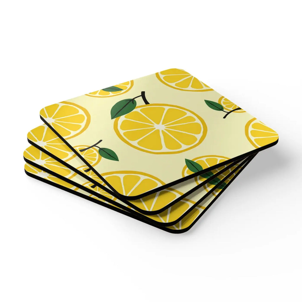 Sunny Lemon Slices Corkwood Coaster Set - Fresh Design - DipaliZ