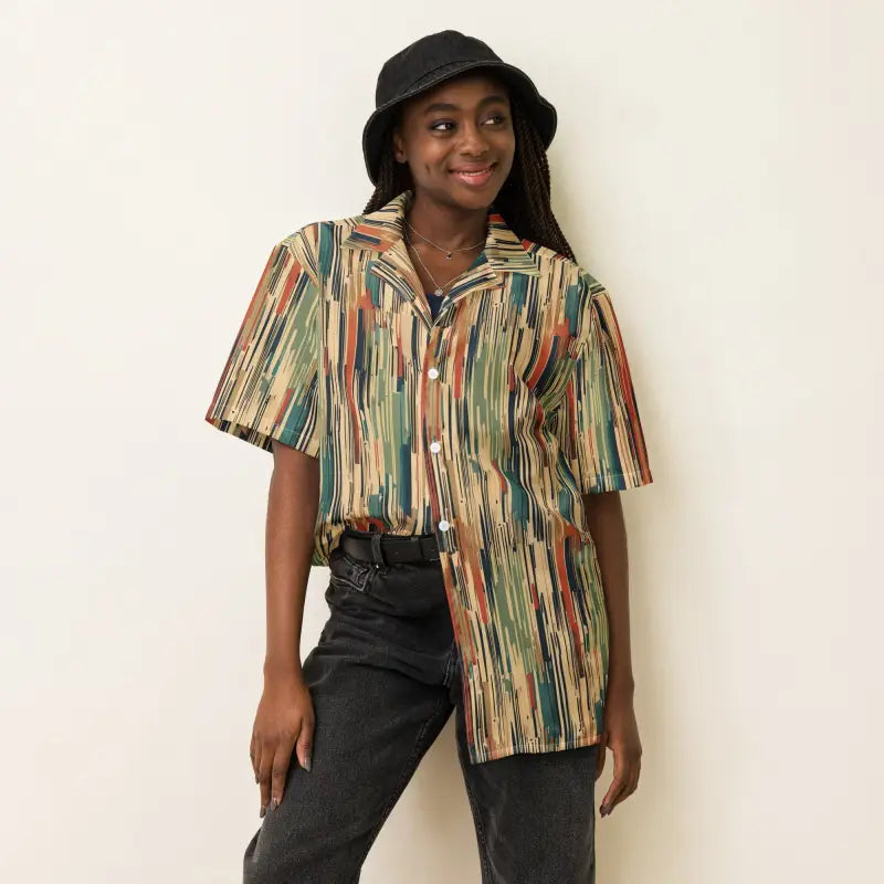 Stripes Unisex Button Shirt - Multicolored Eco Style - DipaliZ