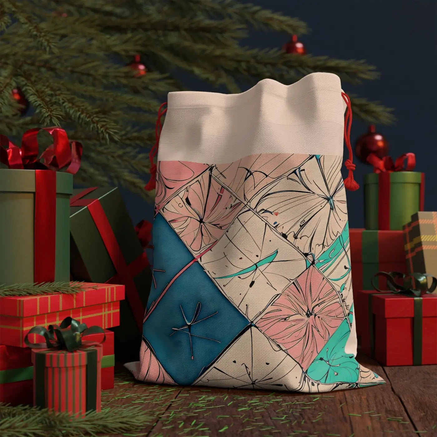 Linen Bag - Pink Square Pattern Eco Friendly Tote - DipaliZ
