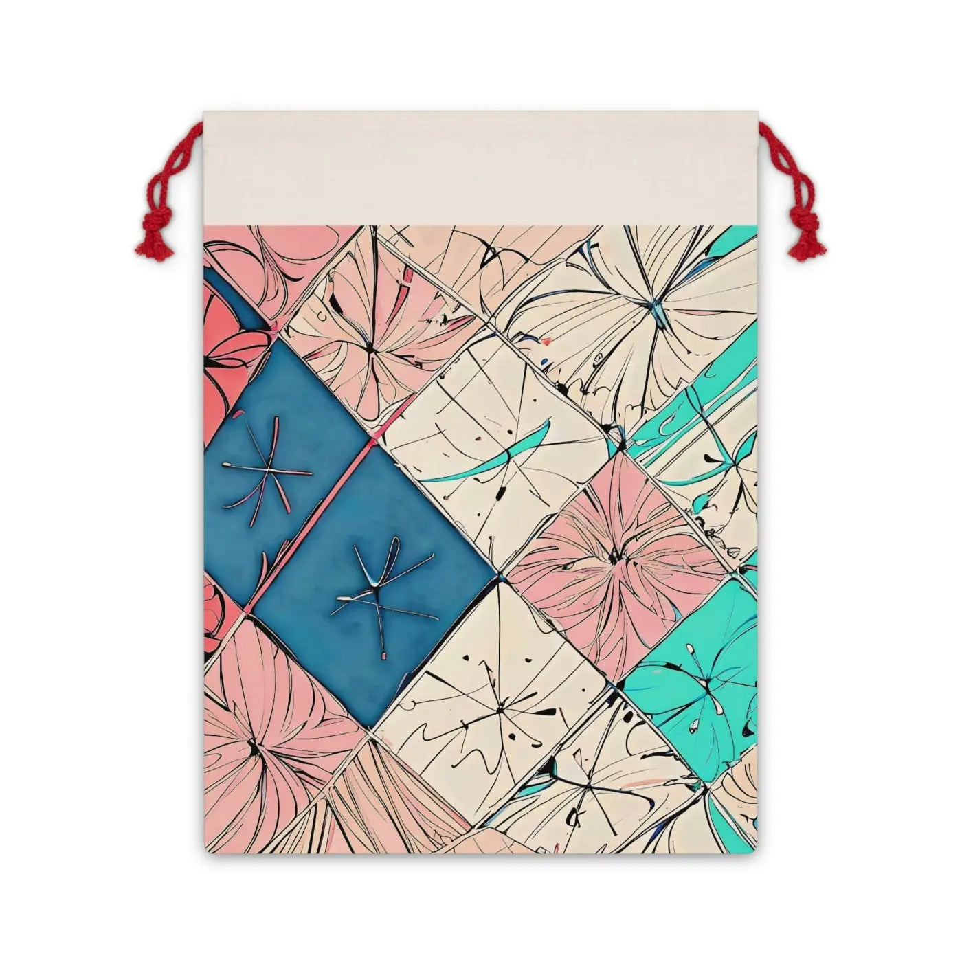Linen Bag - Pink Square Pattern Eco Friendly Tote - DipaliZ