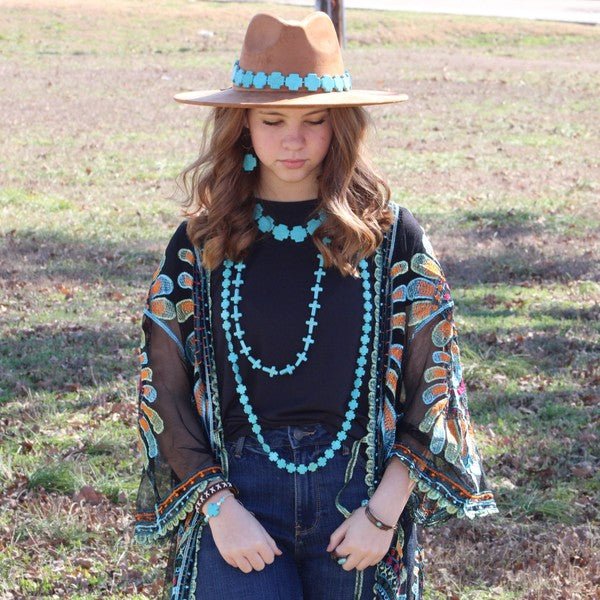 Long Turquoise Beaded Cross Necklace