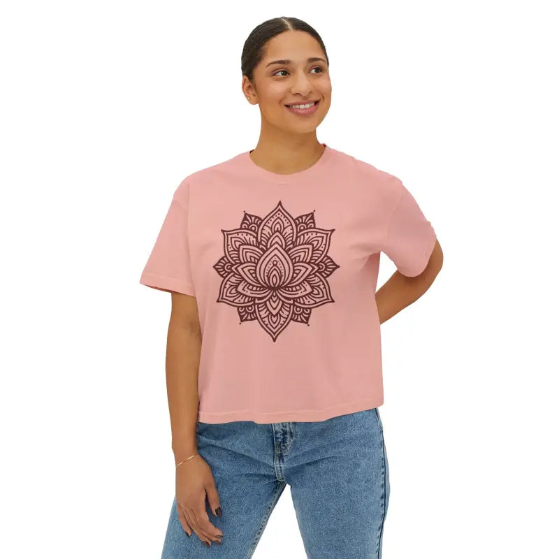 Lotus Flower Boxy Tee - Relaxed Fit Women's Top - DipaliZ