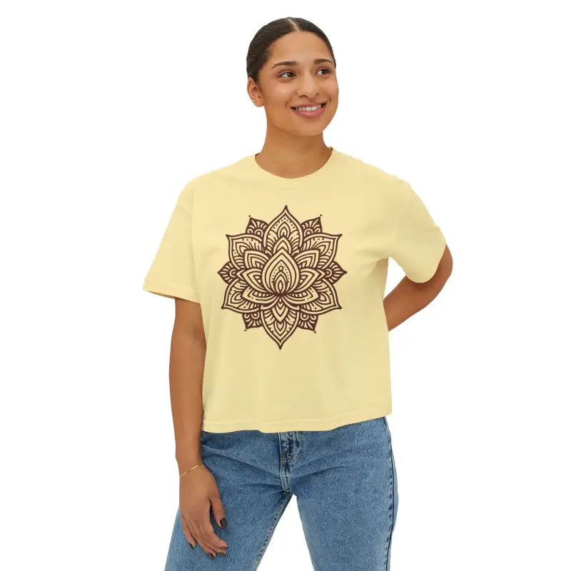 Lotus Flower Boxy Tee - Relaxed Fit Women's Top - DipaliZ