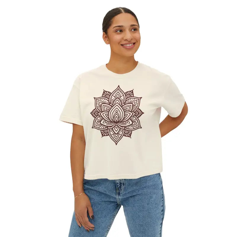 Lotus Flower Boxy Tee - Relaxed Fit Women's Top - DipaliZ