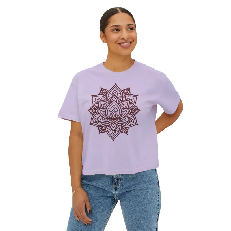 Lotus Flower Boxy Tee - Relaxed Fit Women's Top - DipaliZ