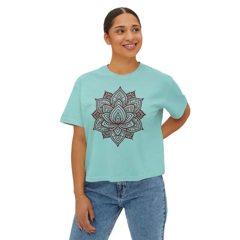 Lotus Flower Boxy Tee - Relaxed Fit Women's Top - DipaliZ