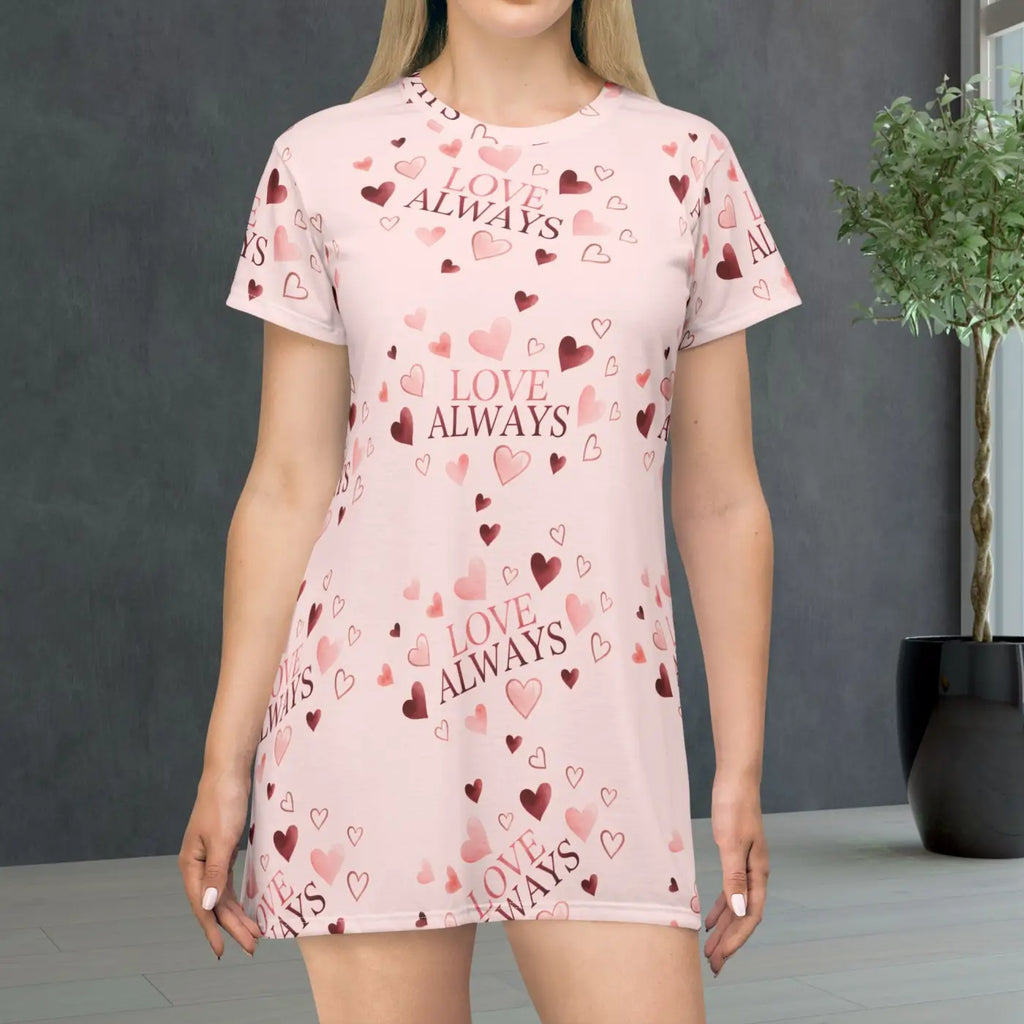 Heart Print Day Dress - Self-Fabric Binding Detail - DipaliZ