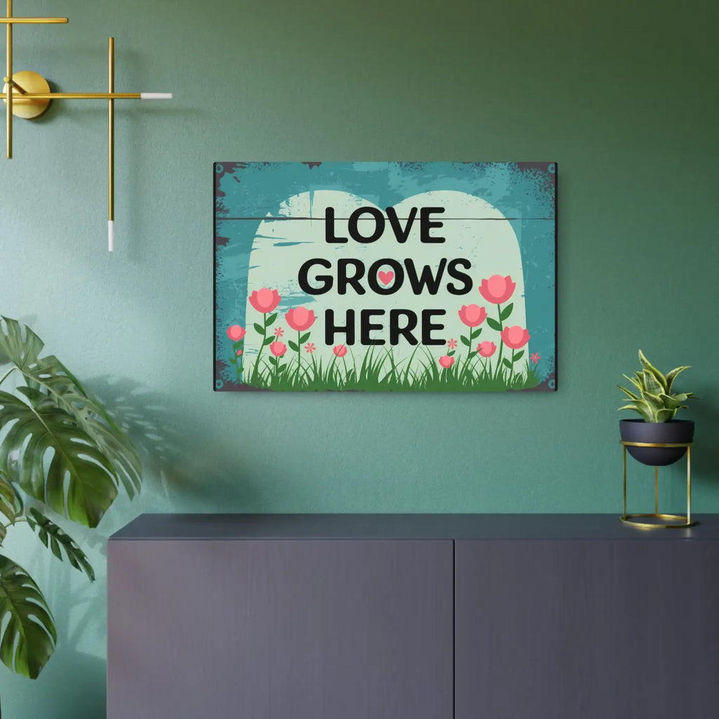 Love Grows Here Vintage Metal Art Sign - White Aluminum - DipaliZ