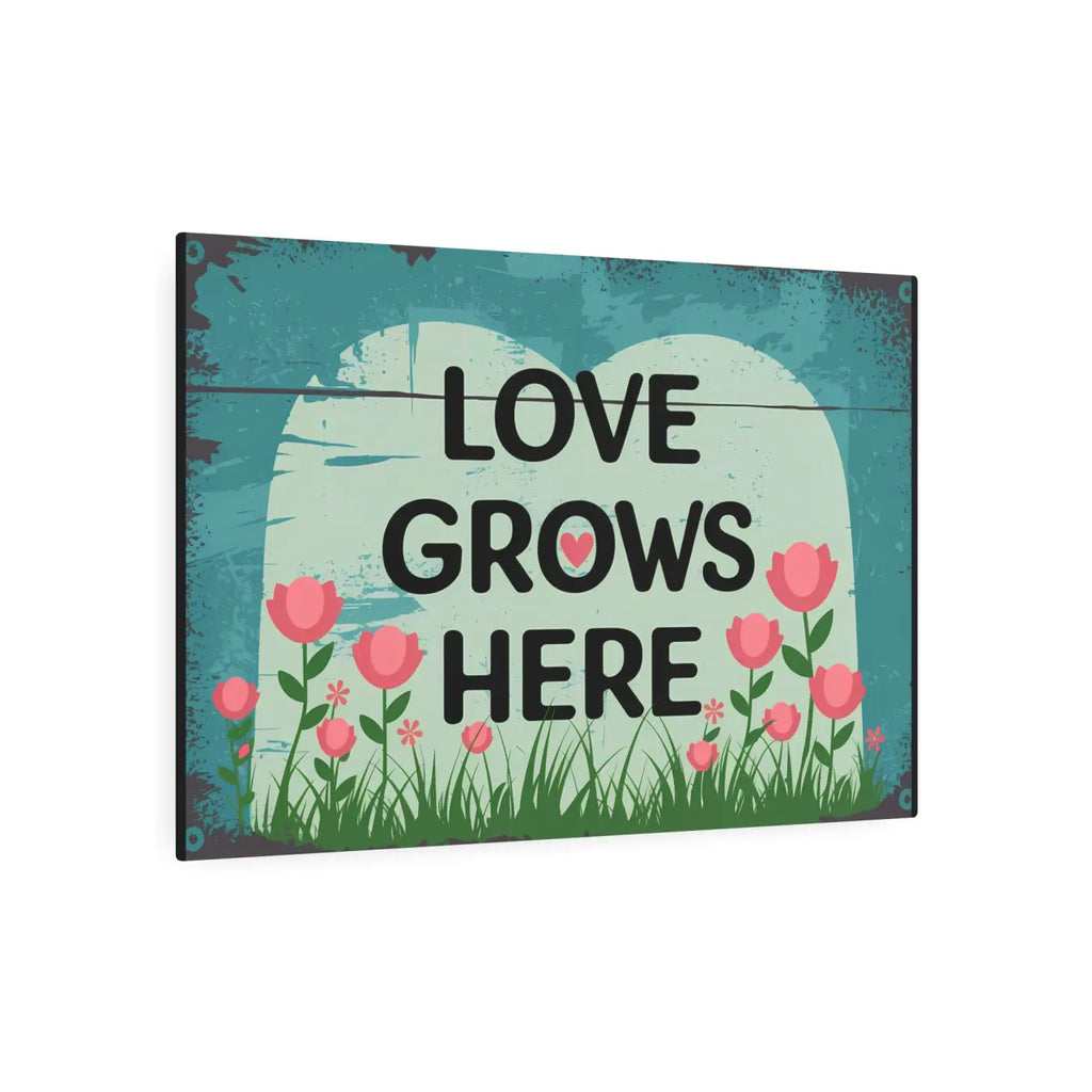 Love Grows Here Vintage Metal Art Sign - White Aluminum - DipaliZ