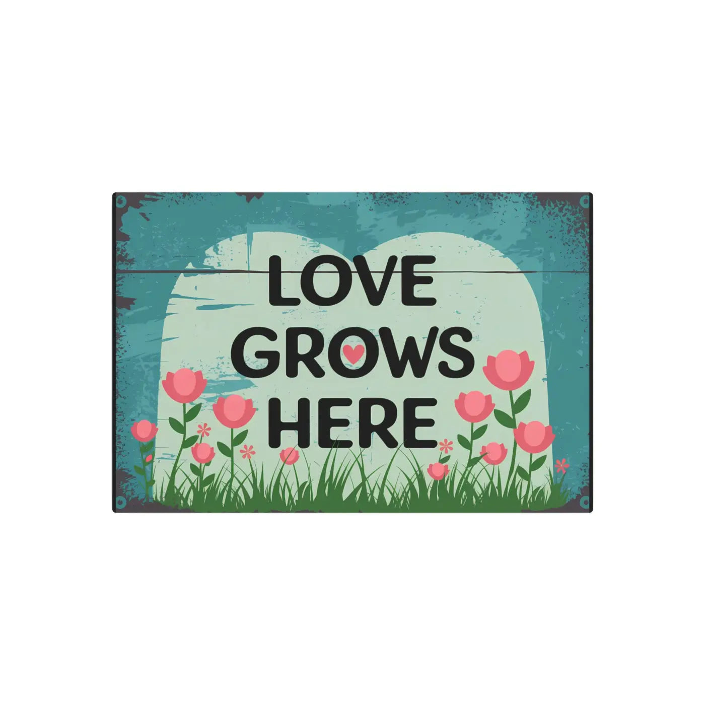 Love Grows Here Vintage Metal Art Sign - White Aluminum - DipaliZ